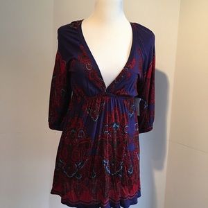 LUSH red and purple paisley tunic